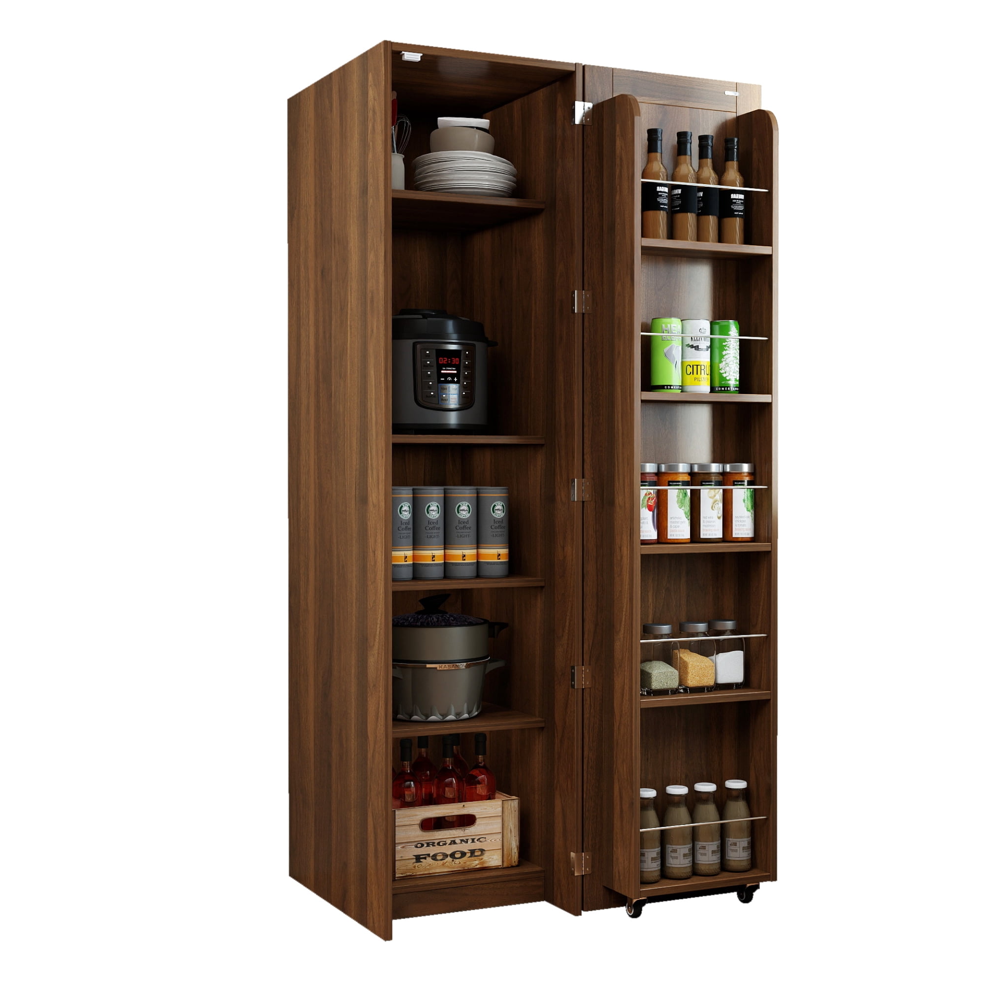 Jopath Kitchen Pantry Cabinet, Freestanding Buffet Cupboards Sideboard with Doors & Shelves, Kitchen Pantry Storage Cabinet for Kitchen Living Room and Dinning Room Walnut