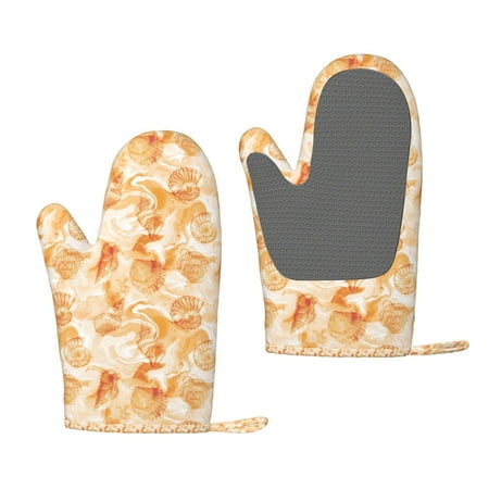 

Lafuoo Watercolor Sea Shells Pattern Silicone Anti-Scalding Gloves Hanging Rope Gloves are Suitable for Kitchen Utensils for Kitchen Baking Cooking Outdoor Barbecue