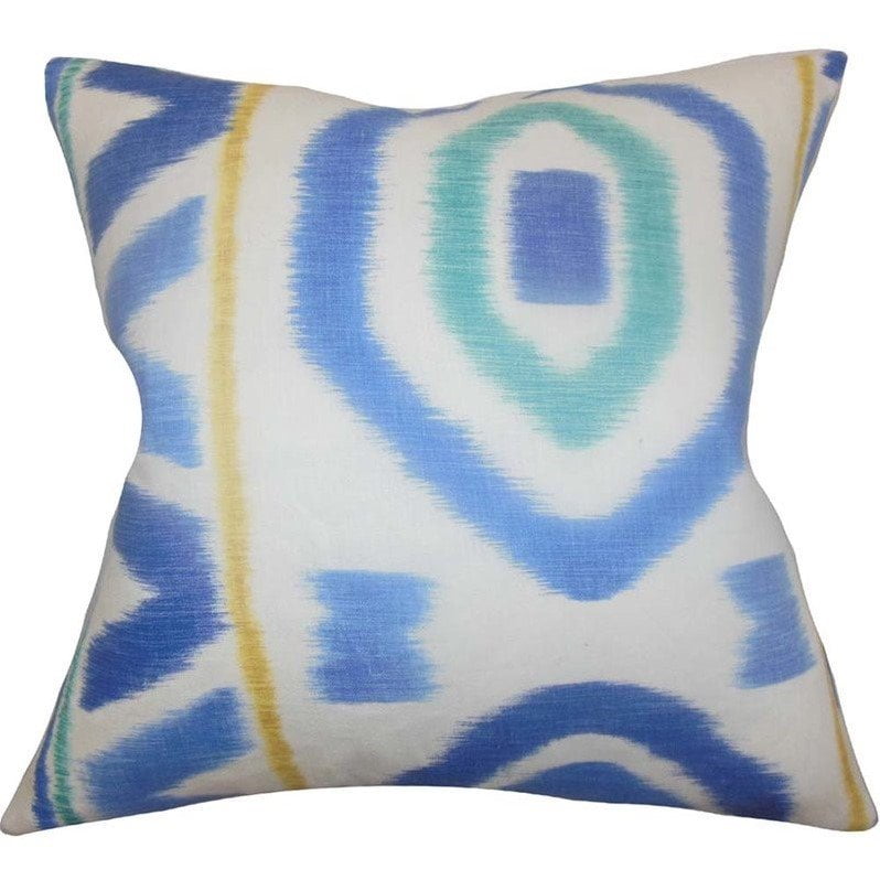 The Pillow Collection Rivka Geometric Blue Down Filled Throw Pillow