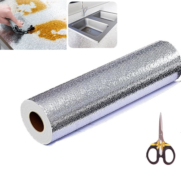 Stainless Steel Kitchen Oil-Proof Adhesive Wallpaper Roll, Waterproof Self-Adhesive Aluminum Foil Contact Paper, Heat Resistant Stickers for Countertop Cabinet Backsplash Kitchen (15.7*39.37'')