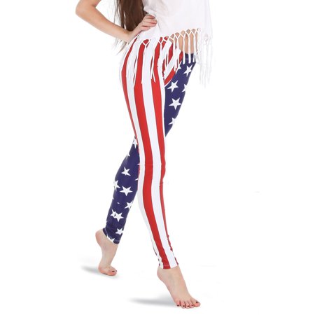 Alexandra Collection Women's Patriotic American Flag USA Athletic Workout Leggings
