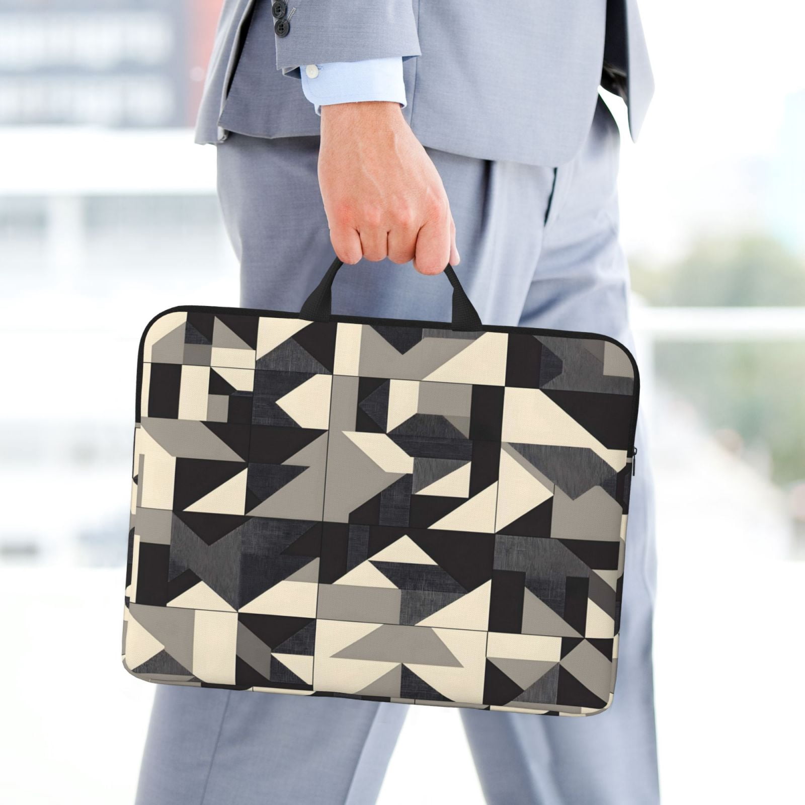 Laptop Sleeve Bag For Women Men 14inch Waterproof Durable Protective Computer Carrying Cover Handle Laptop Case Bag Dark Gray Geometric Patterns_1 (4)