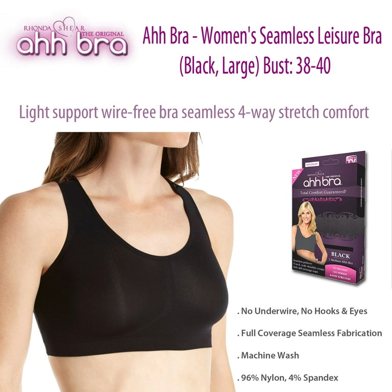 Rhonda Shear Ahh Bra-Women's Seamless Support and Comfort Sports Bra Bust:  38-40 Black Large