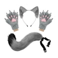 thumbnail image 4 of Conjunto de diadema con orejas de animal, cola y guantes para disfrazarse y decorar para cumpleaños Gris, 4 of 9