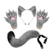 thumbnail image 4 of Conjunto de diadema con orejas de animal y guantes de cola para disfrazarse de una hermosa cola larga para fiestas temáticas. Gris, 4 of 8