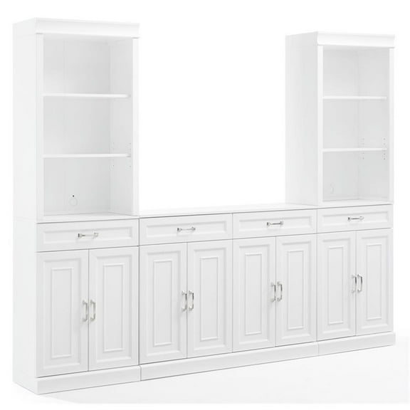 Pemberly Row 3-Piece Wood Sideboard & Storage Bookcase Set in White