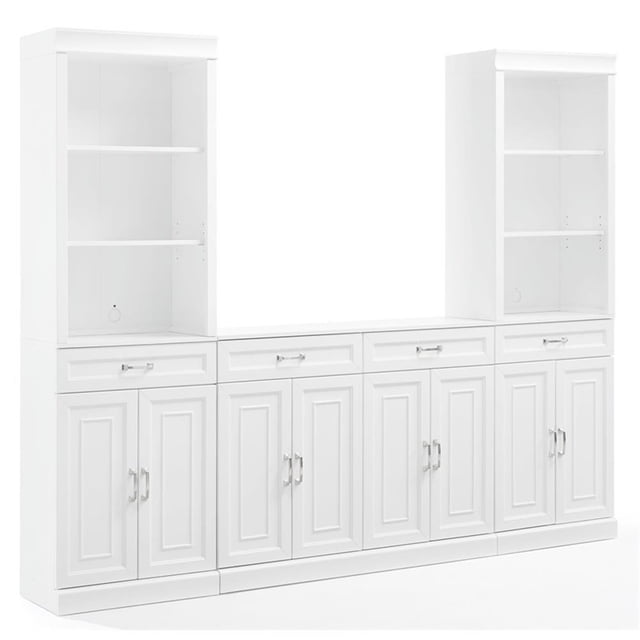 Crosley Furniture Stanton 3-Piece Wood Sideboard & Storage Bookcase Set in White