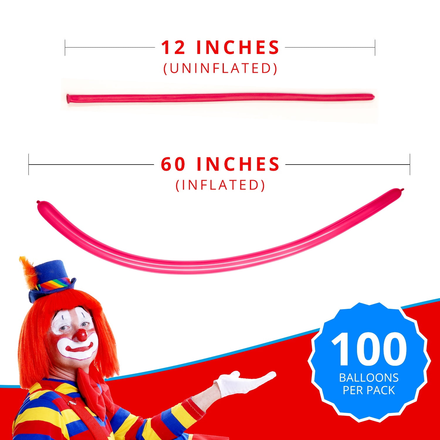 Clownatex 260 Long Twisting Fuchsia Balloons (100 pcs) for Balloon Animals, Latex Twisting Animal Shape Modeling Long Magic Balloons for Kids Party, Clowns, Birthdays, Weddings