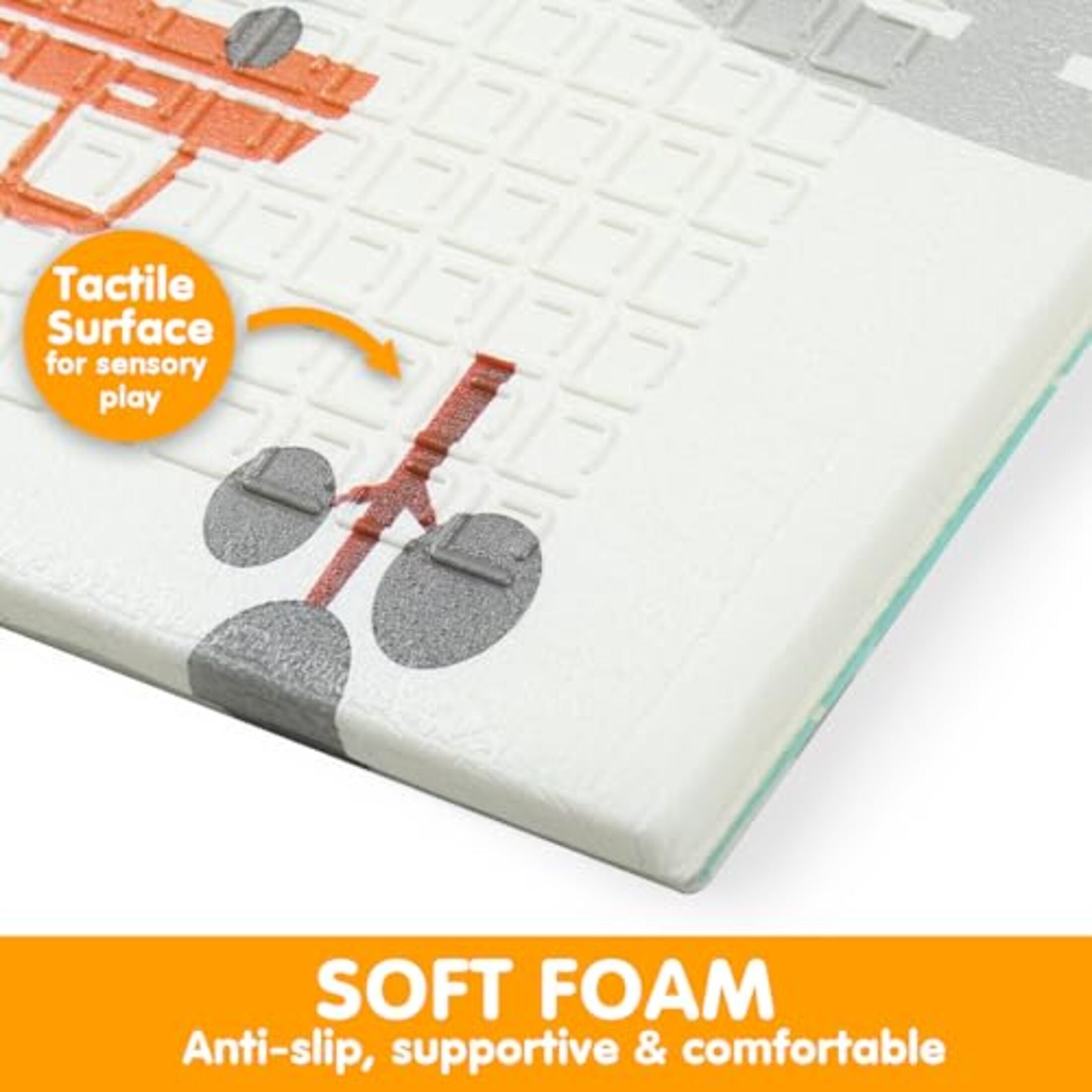 Bammax Extra Large 78" x 70" x 0.4" XPE Foam Baby Play Mat with Travel Bag | Waterproof, Foldable & Reversible Padded Playmat | Baby Crawling & Kids Play Mat – Giftable Design, Cars & Fire Engine