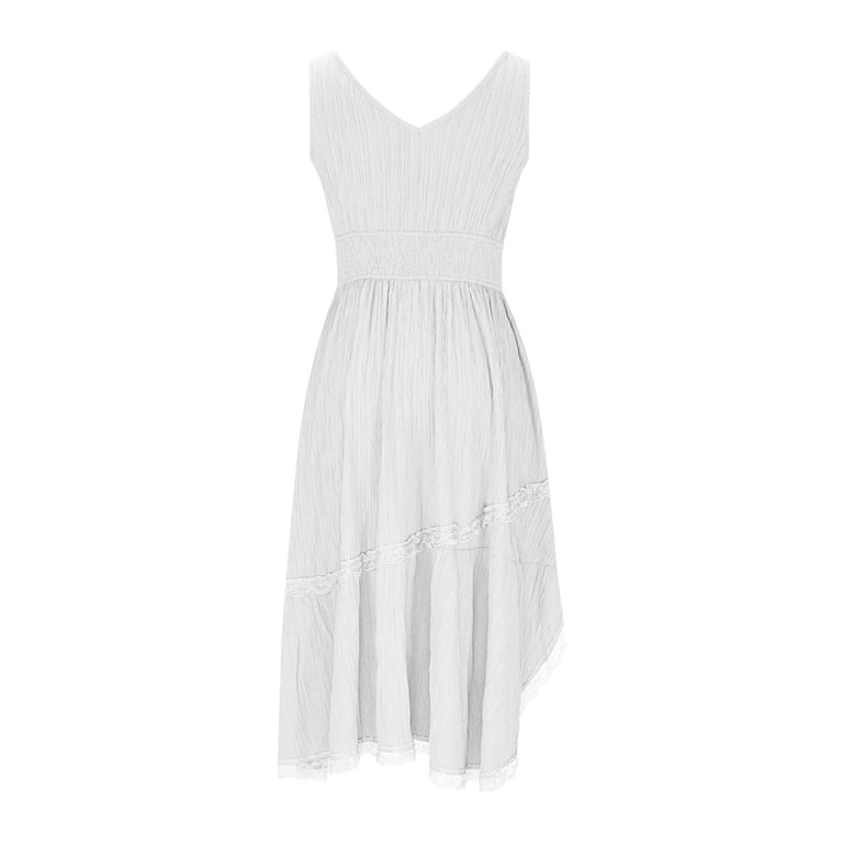 Nerohusy Cowgirl Dresses for Women Western Asymmetrical Hem Western Dress Spaghetti Strap Ruffle High Low Lace Dresses White,XXL, Women's, Size: 2XL