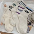 thumbnail image 4 of Calcetines de mujer hasta media pantorrilla, medias de tendencia, calcetines deportivos a rayas de estilo japonés de Corea del Sur hasta media pantorrilla, 4 of 6