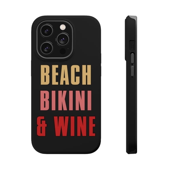 DistinctInk MagSafe Tough Case for Apple iPhone 15 Pro (6.1" Screen) - Beach Bikini & Wine - Raised Bezel Screen Guard