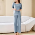 thumbnail image 2 of Hrsba 2 Piece Pajama Set for Women,Basic Top With Elastic Waist Pants Soft Daily Loungewear Sleepwear, 2 of 4