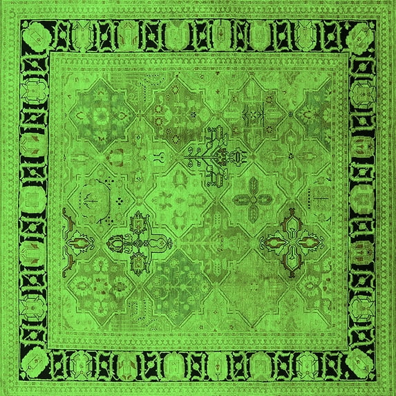 Ahgly Company Indoor Square Oriental Green Traditional Area Rugs, 3' Square