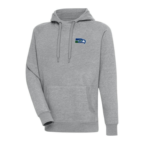 Men's Antigua Heather Gray Seattle Seahawks Throwback Logo Victory Pullover Hoodie