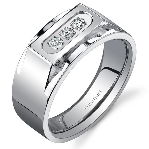 PEORA Men's Genuine Titanium Wedding Ring Band, 10mm, Designer 3-Stone Flat Top, Comfort Fit, Size 8