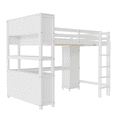 thumbnail image 6 of Tcbosik Loft Bed Queen Size with Wardrobe and Writing Desk, Open Shelves and Storage Cabinet, Bed Frame with Built-in Ladder and Full Length Guardrail, Wood Slats Support, White, 6 of 9