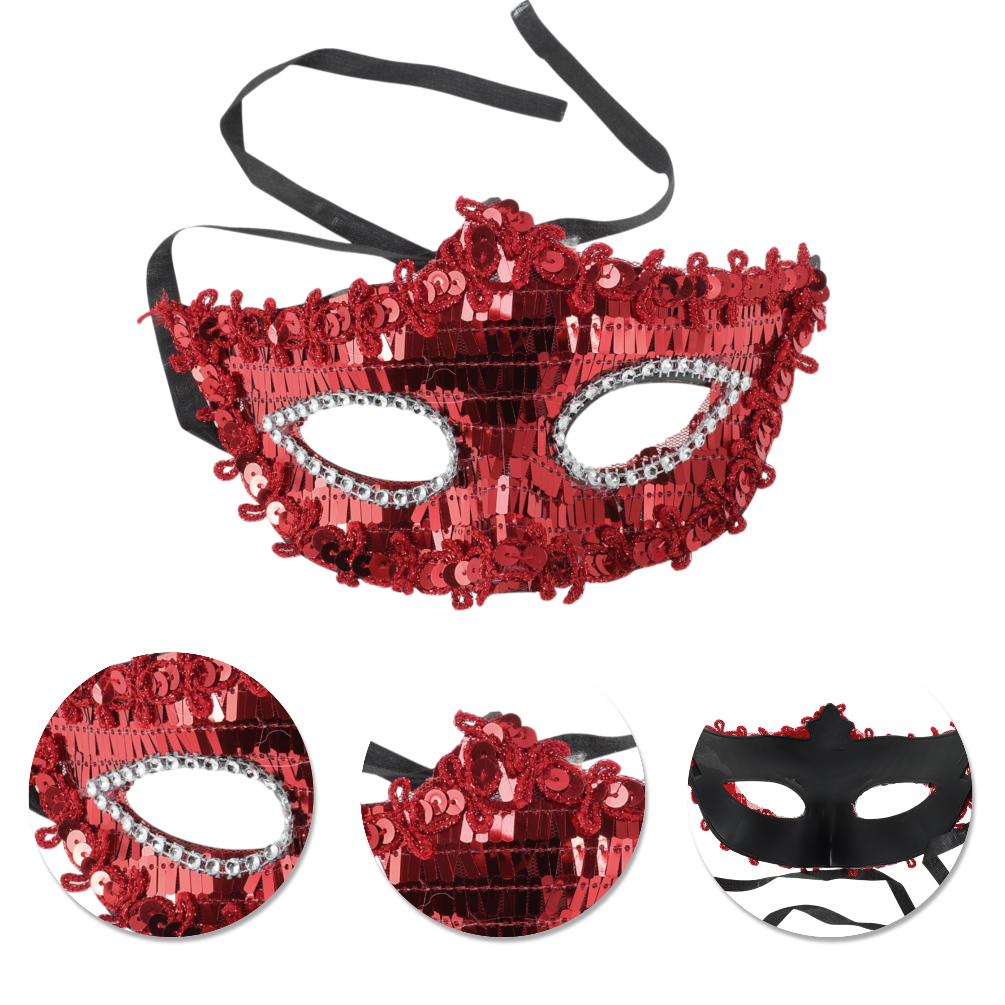 Unique Bargains 1 Pack Elegant Crystal Beaded Half Face Party Mask Red