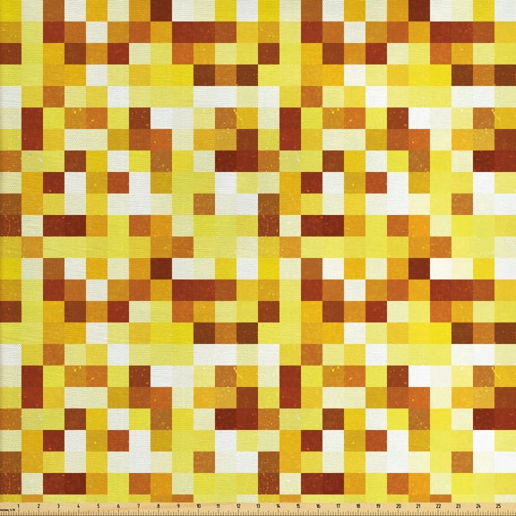 Ambesonne Abstract Fabric by the Yard Upholstery, Pixel Art Grunge Squares, 2 Yards, Pastel Yellow Paprika