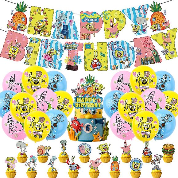 SpongeBob Birthday Party Decorations, Cartoon Party Supplies Set for Teens - ZJKDGJKJ