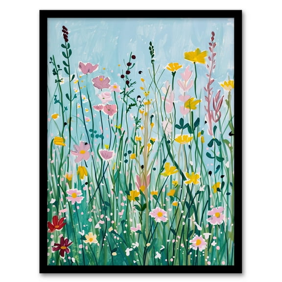 Artery8 Summer Wild Flower Blossom Meadow Painting Living Room Art Print Framed Poster Wall Decor 12x16 inch
