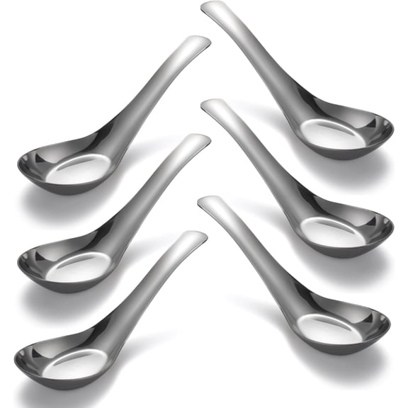 Kiibsot Soup Spoons Stainless Steel Dinner Spoons Set of 6 Chinese Soup Spoon, Mirror Polished Asian Soup Spoons for Bouillon Dessert Cereal Thai Miso Ramen