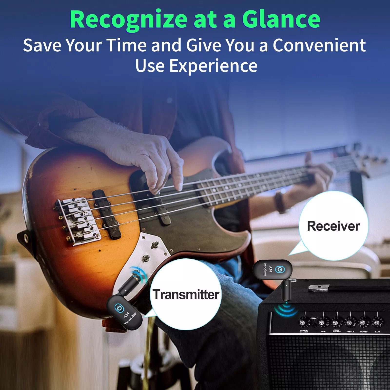 GUYUTING Plug and Play A14 Wireless Guitar System for Instruments with 6 35mm Jacks and 30m Transmission Distance