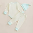 thumbnail image 4 of Povozer Newborn Baby Girl Going Home Outfit Ruffle Ribbed Romper Top Pants Set(Light Green,12-18M), 4 of 9