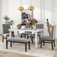 thumbnail image 4 of 6-Piece Dining Table Set with Marble Veneer Table and 4 Flannelette Upholstered Dining Chairs & Bench My Lux Decor Round, 4 of 8