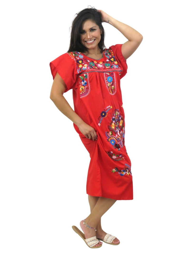 Leos Imports Mexican Dress Puebla (Small, Red) - Walmart.com