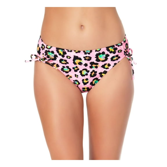 CALIFORNIA WAVES Women's Pink Animal Print Stretch Lined Moderate Coverage Side Tie Hipster Swimsuit Bottom M