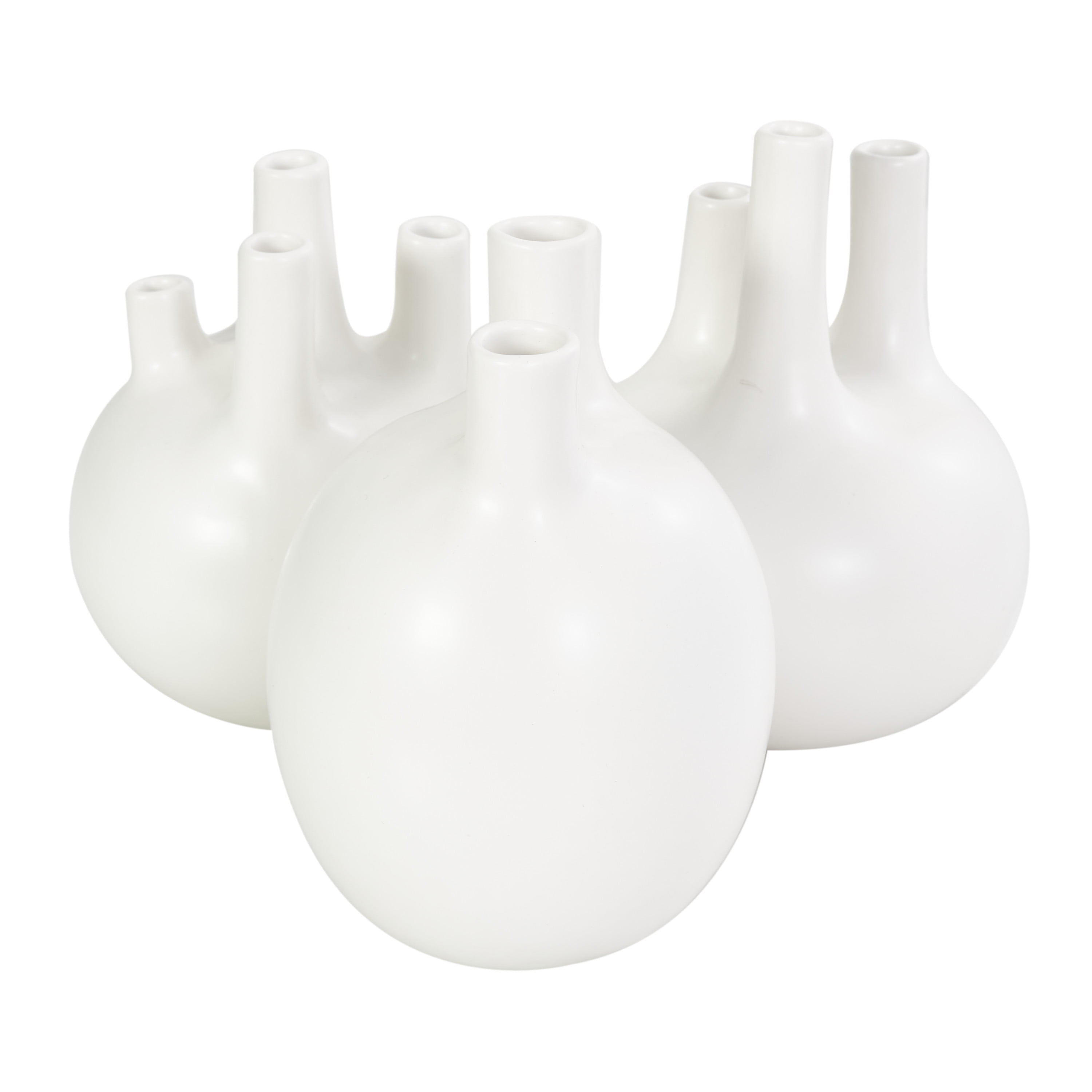 CosmoLiving by Cosmopolitan 6"W, 7"H Round Bud White Ceramic Vase with Multiple Openings, Set of 3