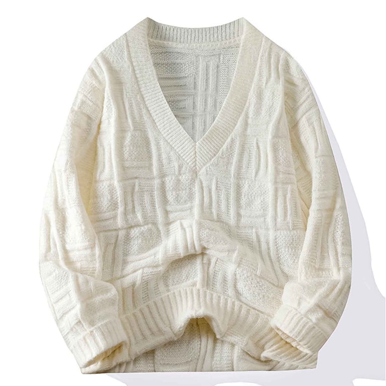 Men’s Lightweight V-Neck Sweater — Textured Pullover Long Sleeve Top For Casual & Office Wear