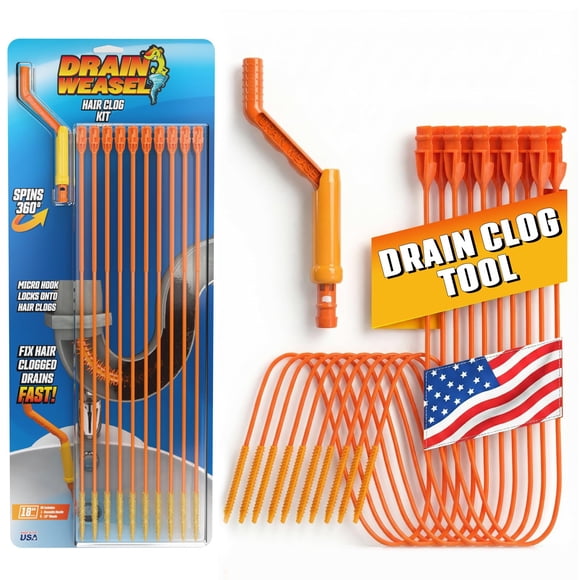 FlexiSnake Drain Weasel Sink Snake Hair Clog Remover Tool, Sink, Pipe, Bathroom, Bathtub Drain Cleaner, 18-inch Long, Flexible, Made in The USA, 10 P