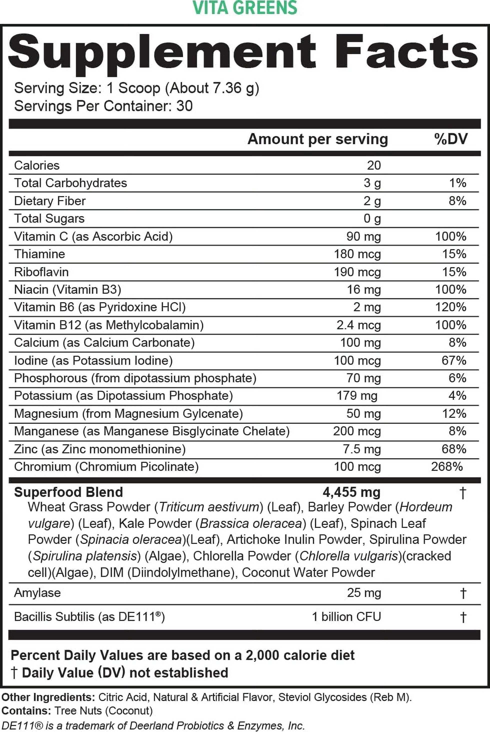 Vitauthority Vita Greens Superfood Dietary Supplement Powder, Daily Multivitamin, Gut Health & Immune Support Blend, Lemon Mint, 30 Servings