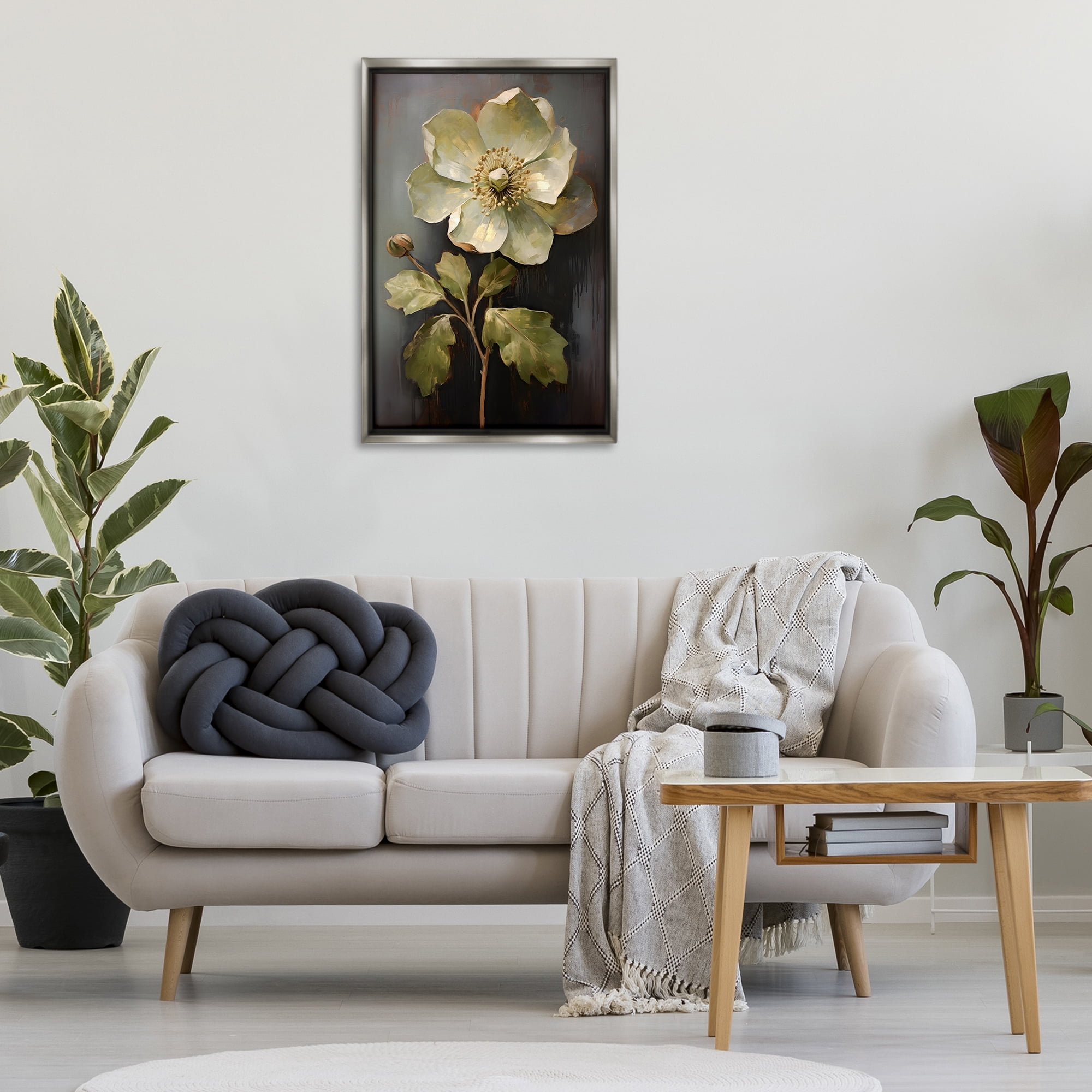 Stupell Industries White Magnolia Floret Botanical & Floral Painting Gray Floater Framed Art Print Wall Art, 21 x 31