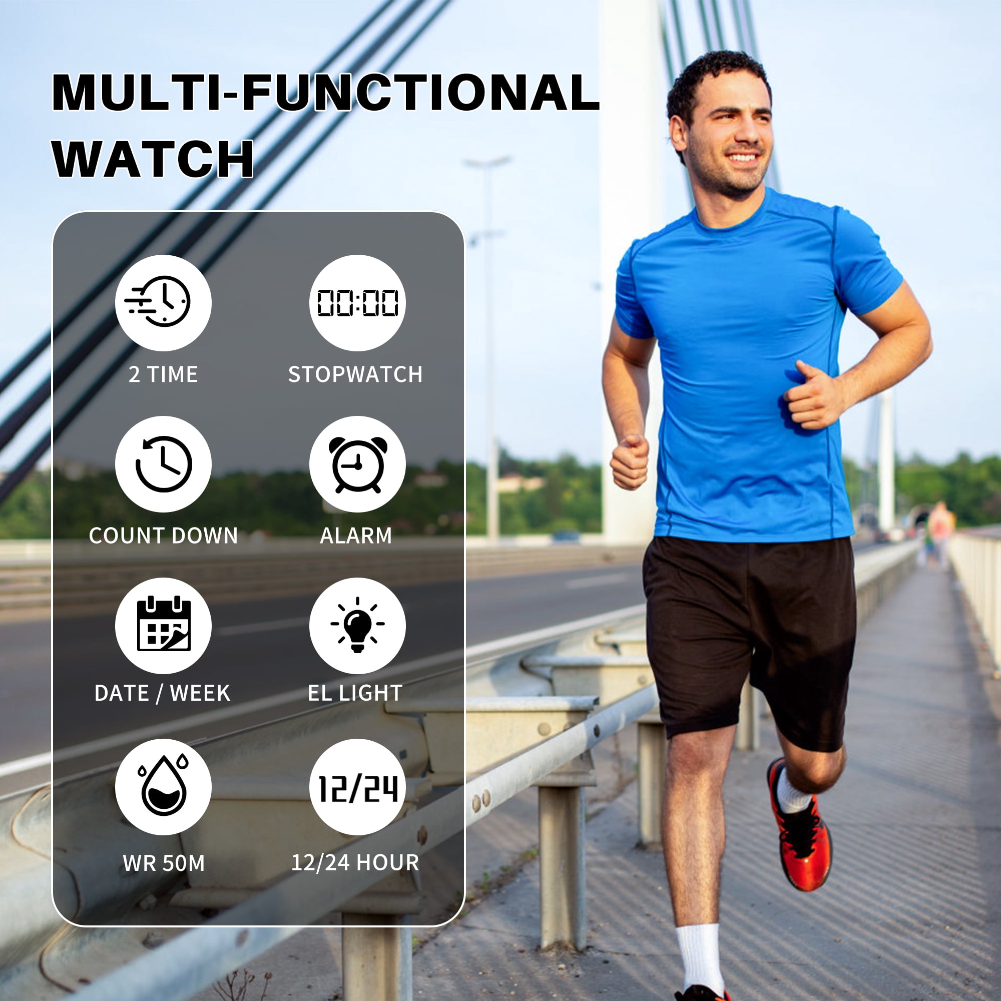 SKMEI Men's Digital Sports Watch Military Multifunctional Waterproof Watches for Men with LED Stopwatch Alarm