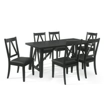 GDF Studio Grover Farmhouse Faux Leather Upholstered Wood 7 Piece Dining Set, Black