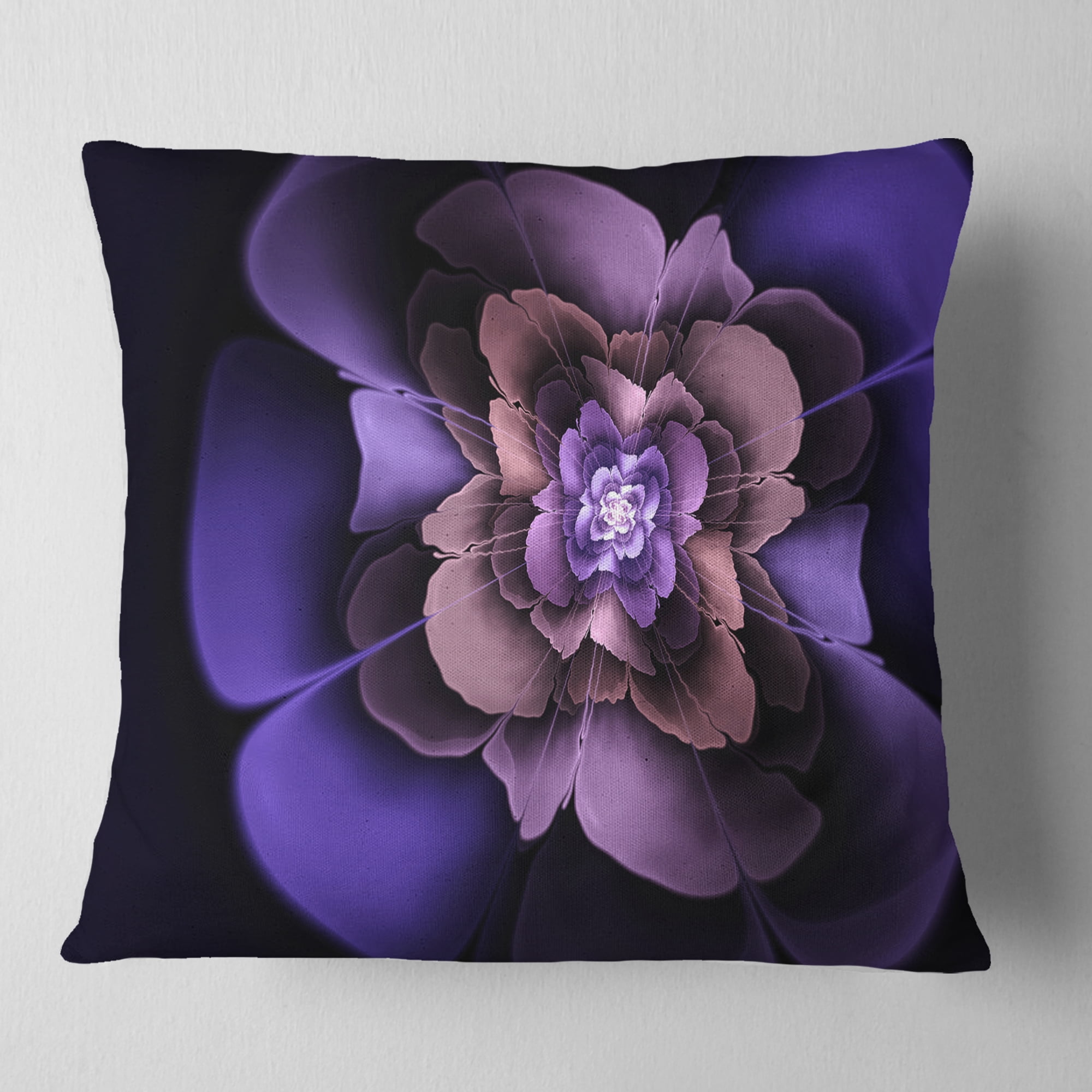 Designart Blue Fractal Flower in Dark - Floral Throw Pillow - 16x16