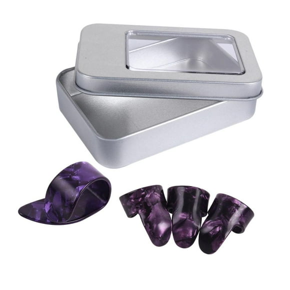 Set de Selecciones de Thumbpicks de Púas Nail Celuloide con Caja de Hierro para Guitarra Púrpura Hugo Púa de guitarra de celuloide