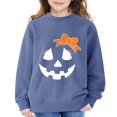 thumbnail image 7 of UACY Toddler Girls Halloween Crewneck Sweatshirt, Pumpkin Face Bow Fleece Pullover, Long Sleeve Soft Fall Tops for Kids Holiday Party Wear (Navy, 5-6 Years), 7 of 7
