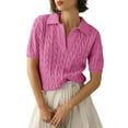 thumbnail image 2 of Pink Womens Tops Women's Short Sleeve Solid Lapel V Neck Knit Pullover Sweater Fall Outfits for Women 2025, 2 of 6