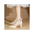 thumbnail image 4 of Gomelly Women Heel Sandals Pointed Toe Pumps Chunky Dress Sandal Pearl Stiletto Heels Ankle Strap Heel Pumps Beige Chunky 7cm 5.5, 4 of 9