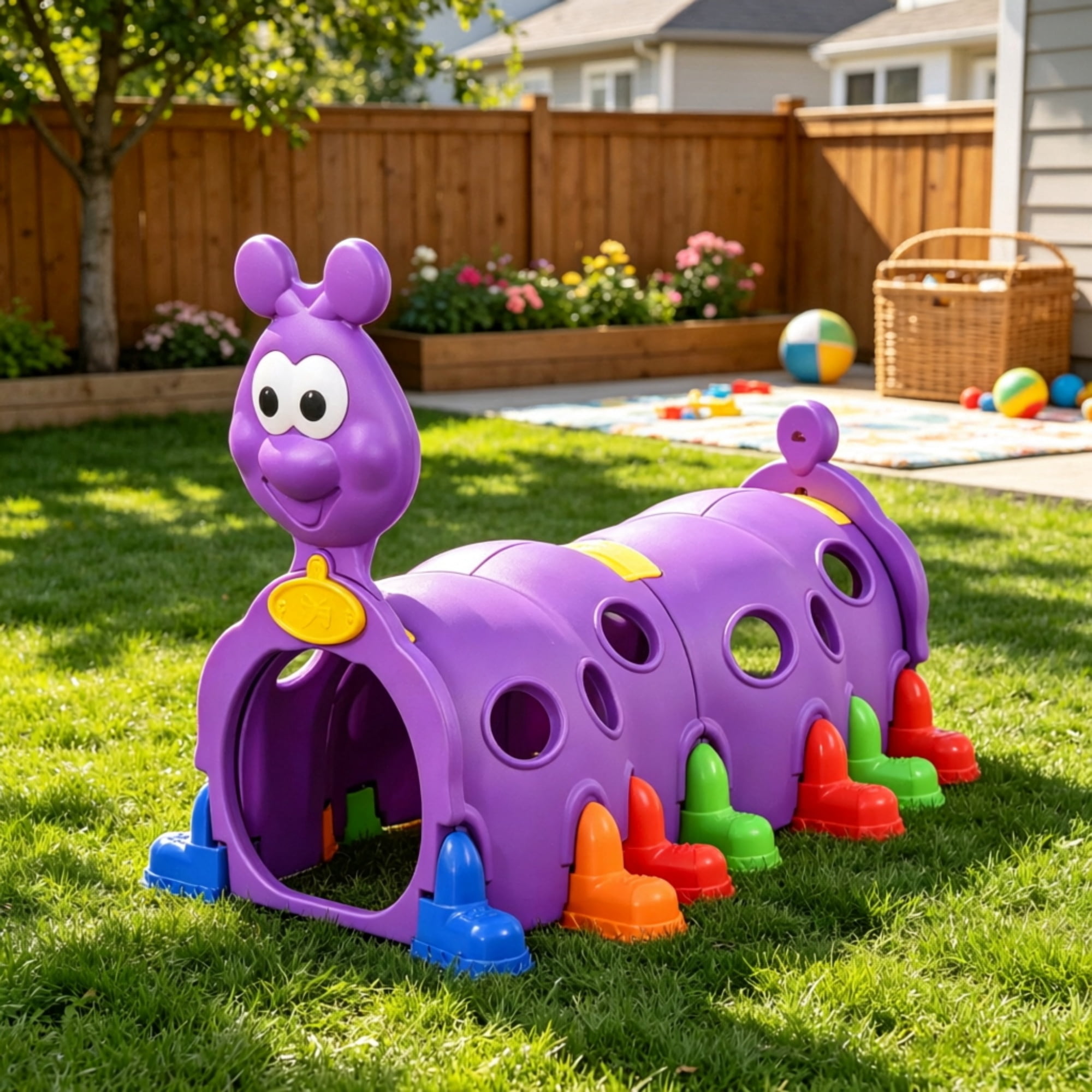 2-Section Toddler Play Tunnel, Kids Crawl & Climb Through Indoor Outdoor Play Structure, Purple