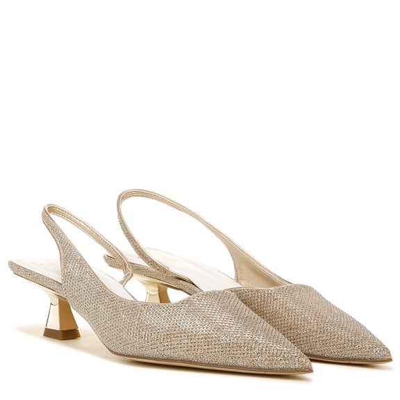 Franco Sarto Women's Devin 2 Kitten Heel Pointed Toe Slingback Pumps, Platinum Silver, Size 6.5 (M)