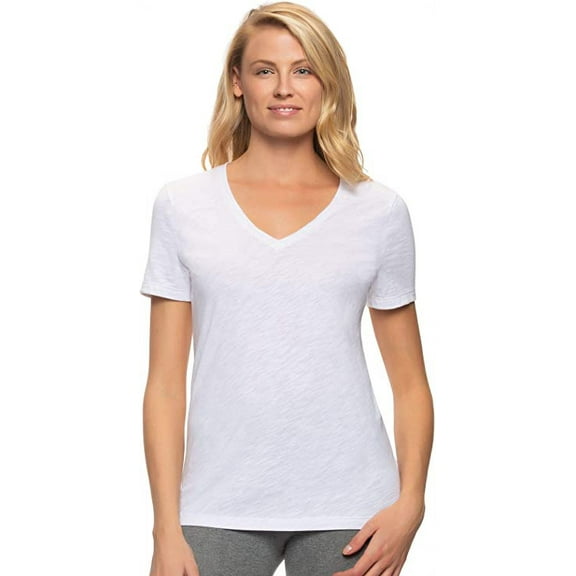 Felina Women's Short Sleeve V-Neck Slub Jersey T-Shirt (White, X-Small)