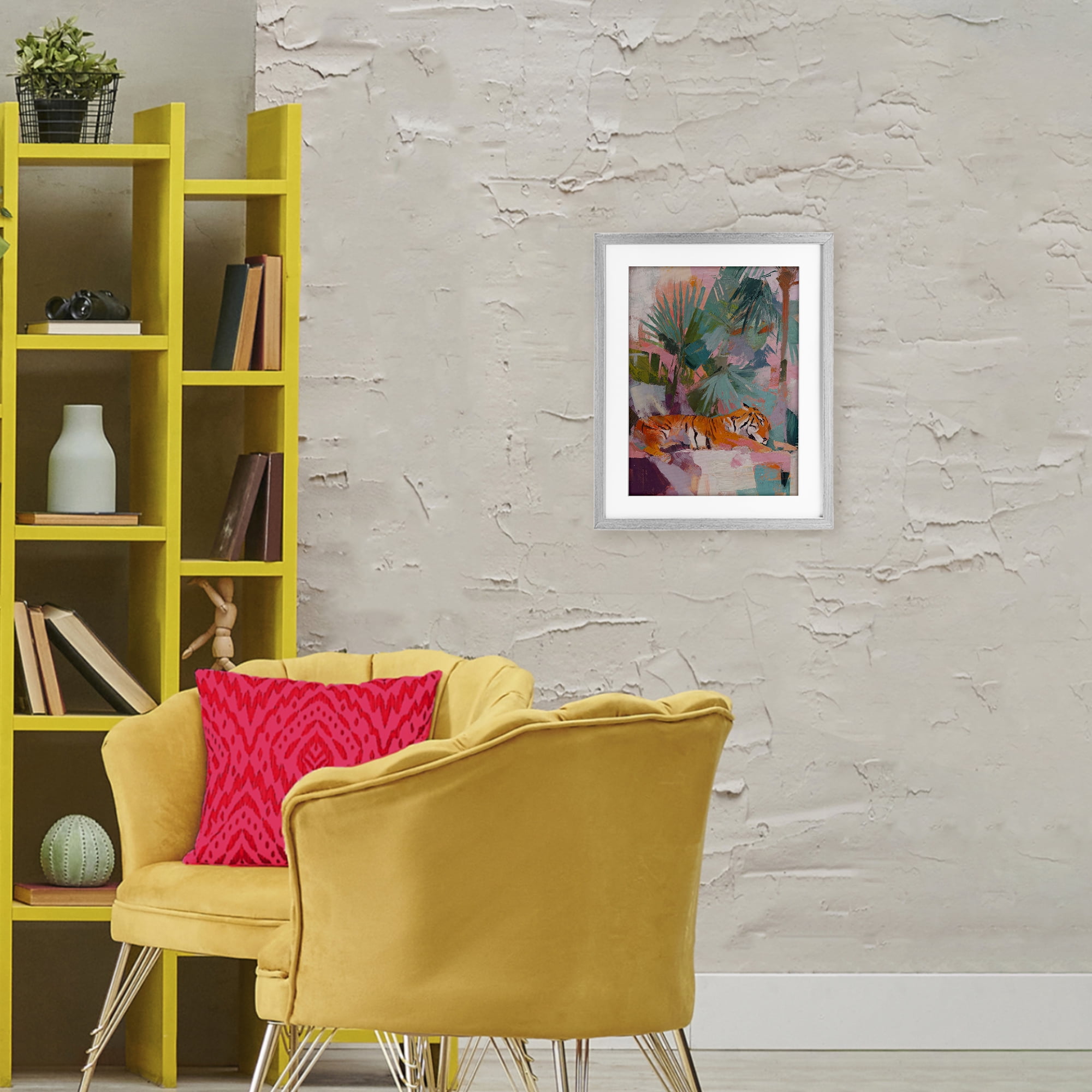 Stupell Industries Resting Tiger Beneath Leaves Gray Framed Print Under Glass, design by Svetlana Aleynikova