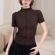 thumbnail image 1 of Xuyuer Yoga Waist Cinch Short Sleeve Top - Women's Casual Sports Half High Neck Summer Shirt for Workout Sessions, Athletic Streetwear Style & Breathable Gym-to-Street Wear, 1 of 4
