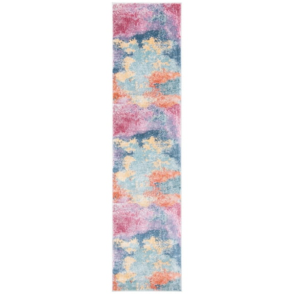 SAFAVIEH Porcello Kenesa Abstract Runner Rug, Blue/Pink, 2'2" x 9'
