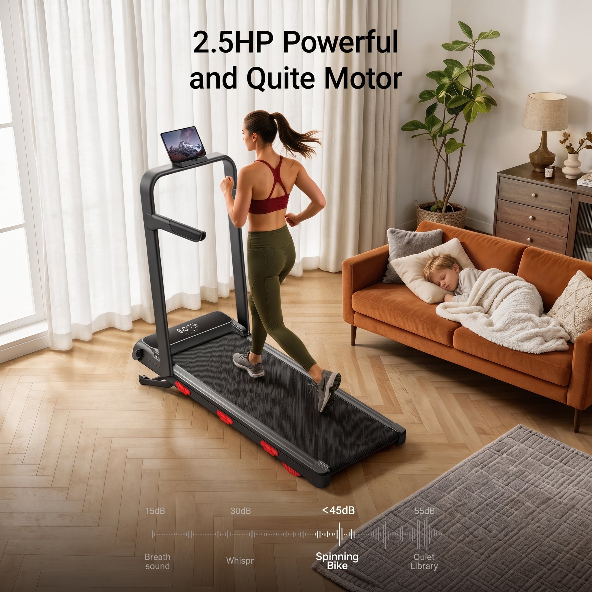UMAY 15% Auto Incline Under Desk Walking Pad, 12-Level, Foldable with Handrails, 43″ High Armrests, Portable for Home